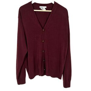 Geoffrey Beene Grandpa Cardigan Sweater Size XL Super Soft Cranberry Red Preppy